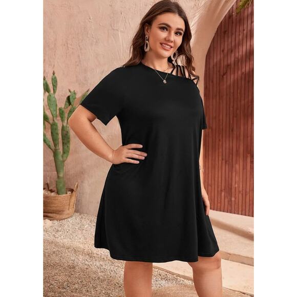 Shein Curve Women's Dress Size 2XL Black Cut Out Asymmetrical Shoulder NWOT - Picture 3 of 8